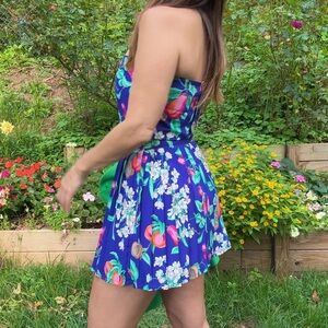 Original Fruit Print Two-Piece Set – Button-Back Top &amp; Pleated Skirt